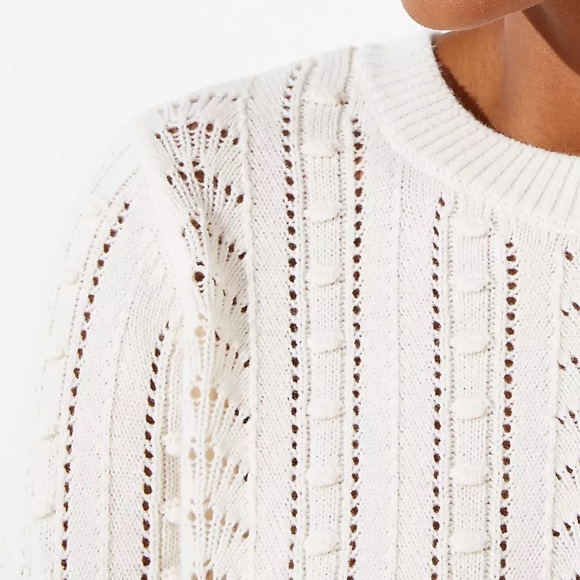 LOFT Bobble Cropped Sweater 100% Cotton Whisper White Sz M - Picture 2 of 4
